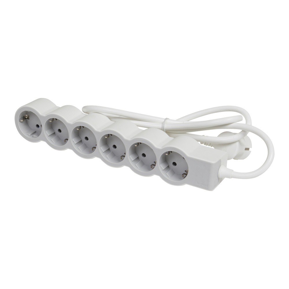 Legrand Standard Socket 6x2P+A 1.5m Cord - White-Grey - 694557