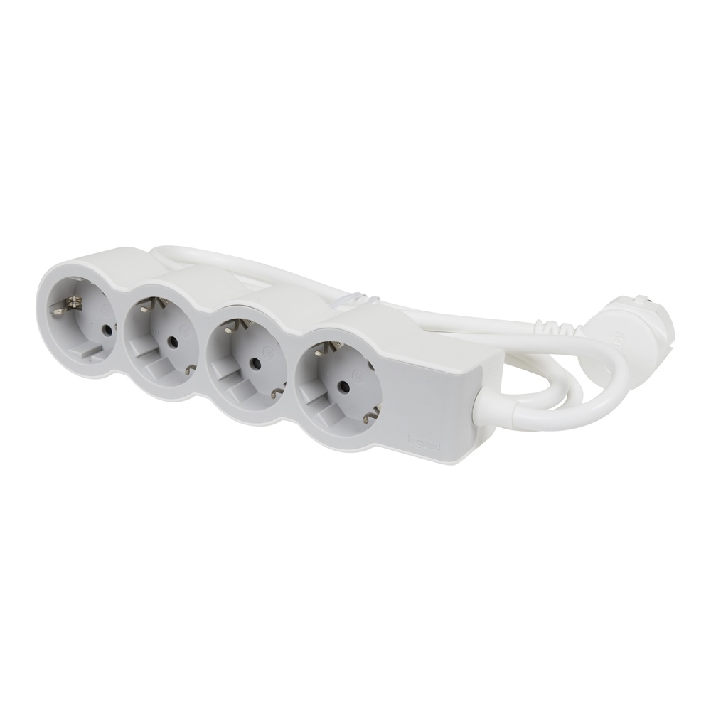 Legrand Toma de corriente estándar 4x2P+A con cable de 3 m - Blanco/Gris - 694561