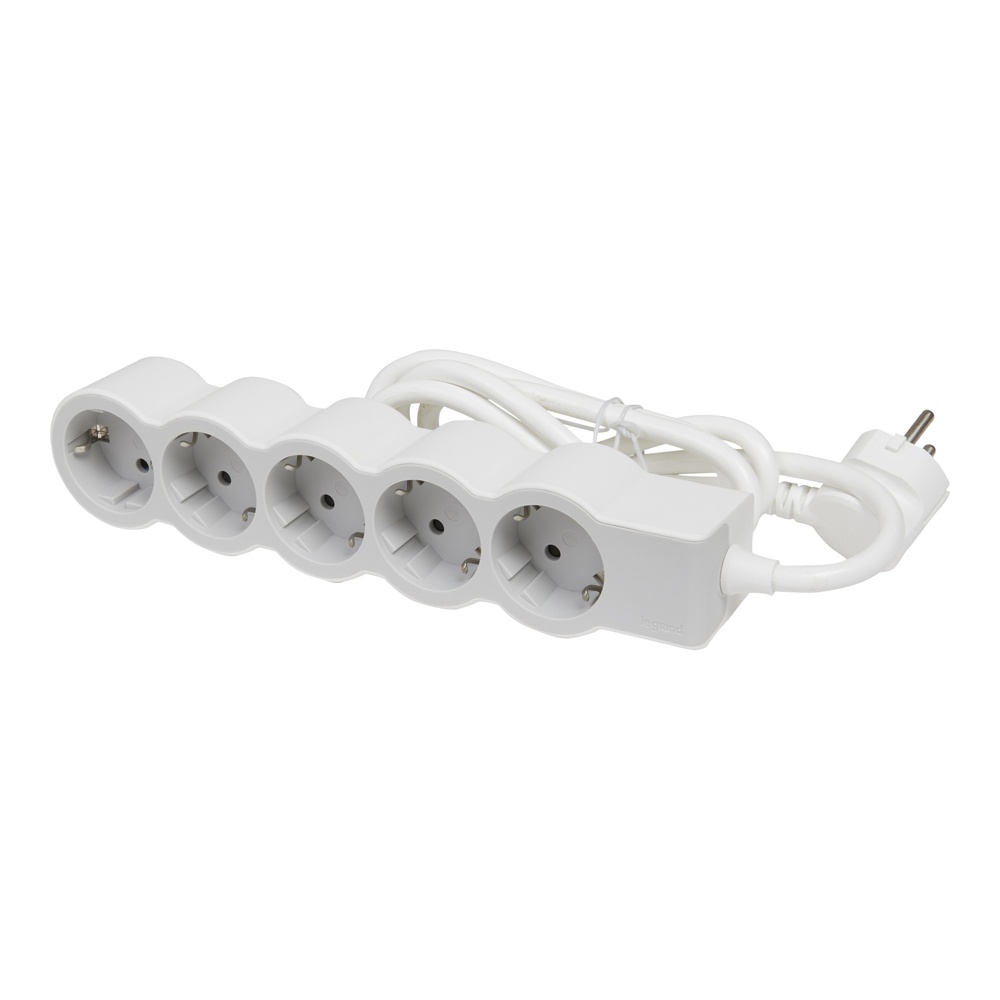 Legrand Standard Socket 5x2P+A 5m Cord - White-Grey (European Socket) - 694571