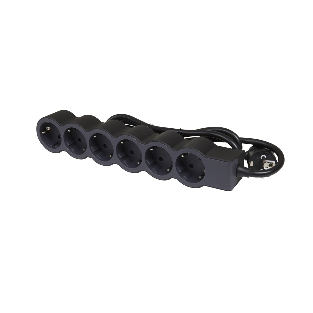 Legrand Standard Socket 6x2P+A 1.5M Black Cable (European Socket) - 694558