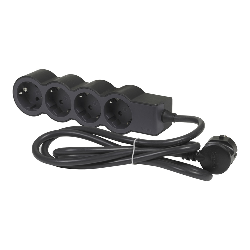 Legrand Standard Outlet 4x2P+A 3M Cord Black (European Socket) - 694562