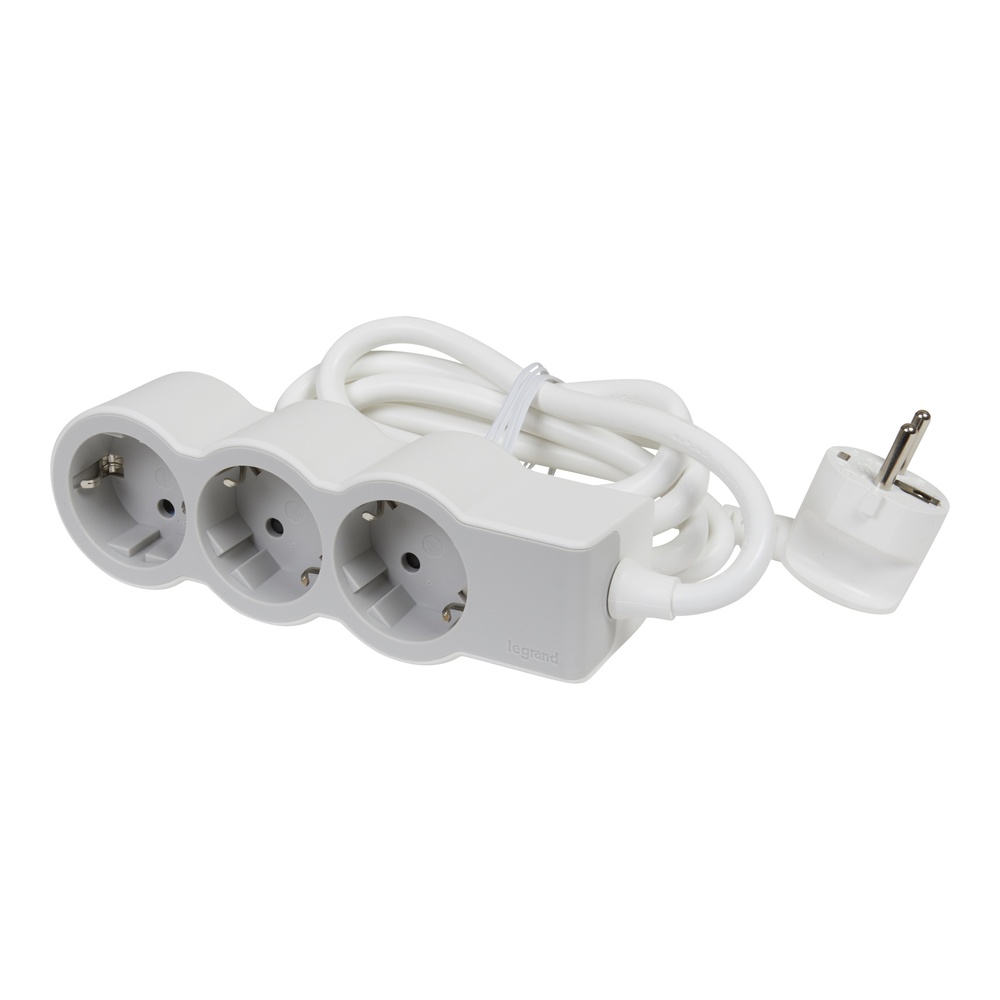 Legrand Standaardstopcontact 3x2P+A Met 3m Snoer Wit-Grijs (Europese Stekkerdoos) - 694559