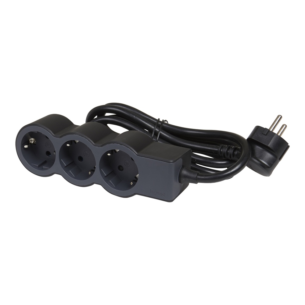 Legrand Standard Socket 3x2P+A 3M Cord - Black - 694560