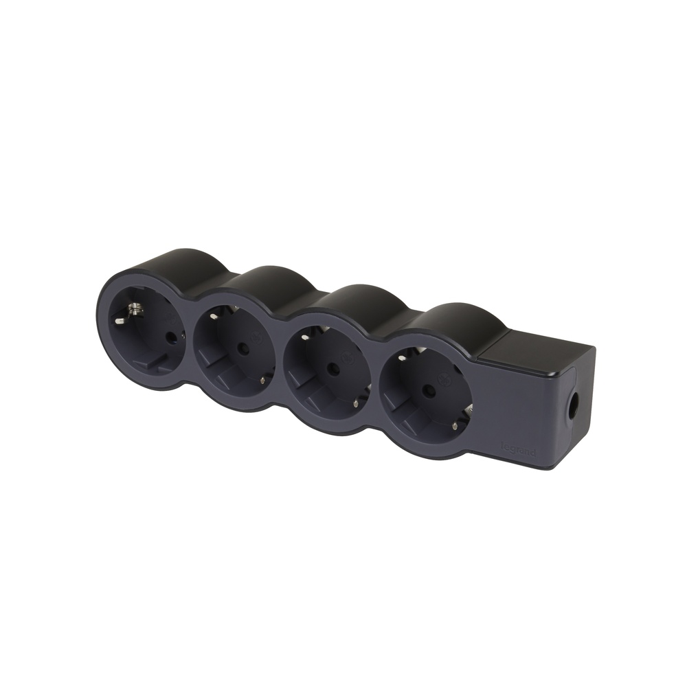 Legrand Standard Outlet 4x2P+A Without Cord Black (European Socket) - 694576
