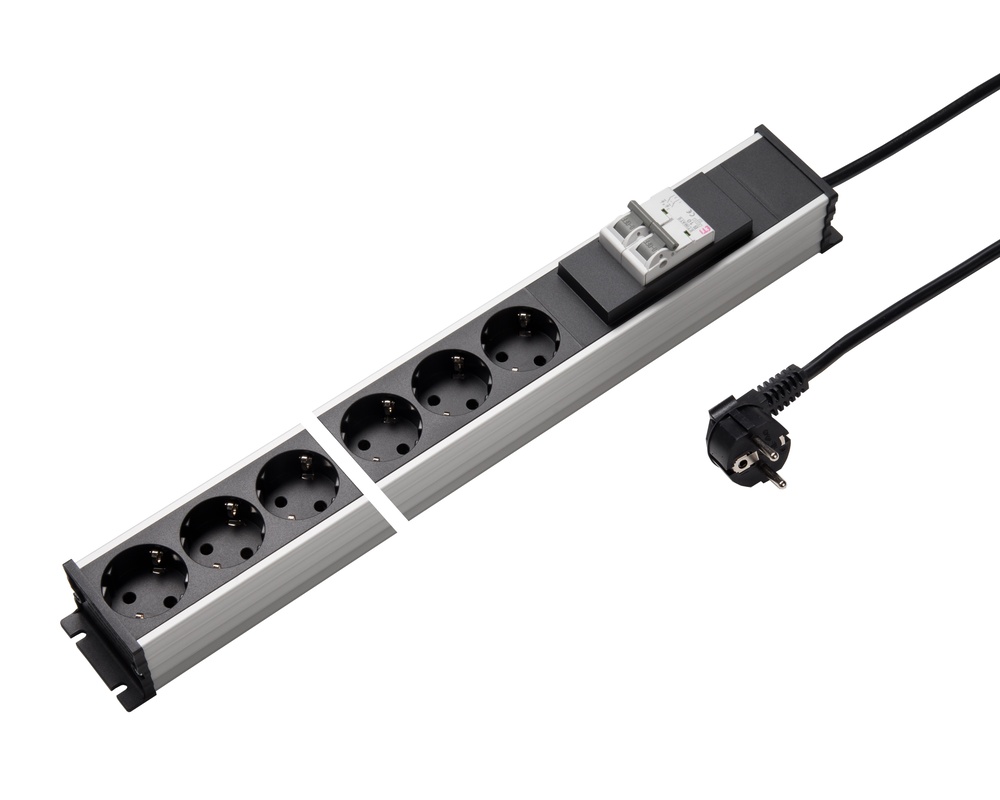 Martin Kaiser 6-Way Aluminum Power Strip with 10A Circuit Breaker 3M Cable (European Socket) - 1336ZL6SW3