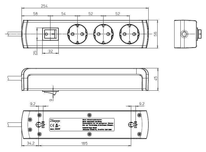 Kopp Universal Plus 3-Outlet Switch Socket White - 232502006