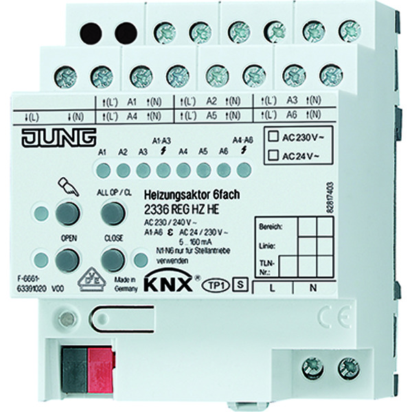 Jung KNX Actor de calefacción 6 vías 230/24V - 2336REGHZHE