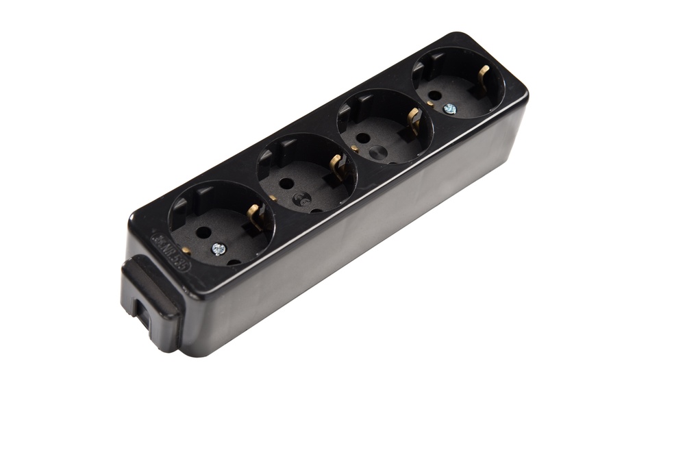 Martin Kaiser 4-Way Socket With Earthing Contact And Eyelet Black (European Socket) - 535/sw