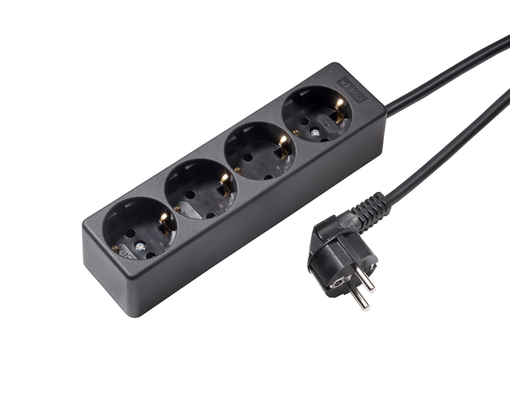 Martin Kaiser Enchufe de 4 vías negro con toma de tierra y cable de 3 m (Enchufe Europeo) - 541ZL3-15W/SW