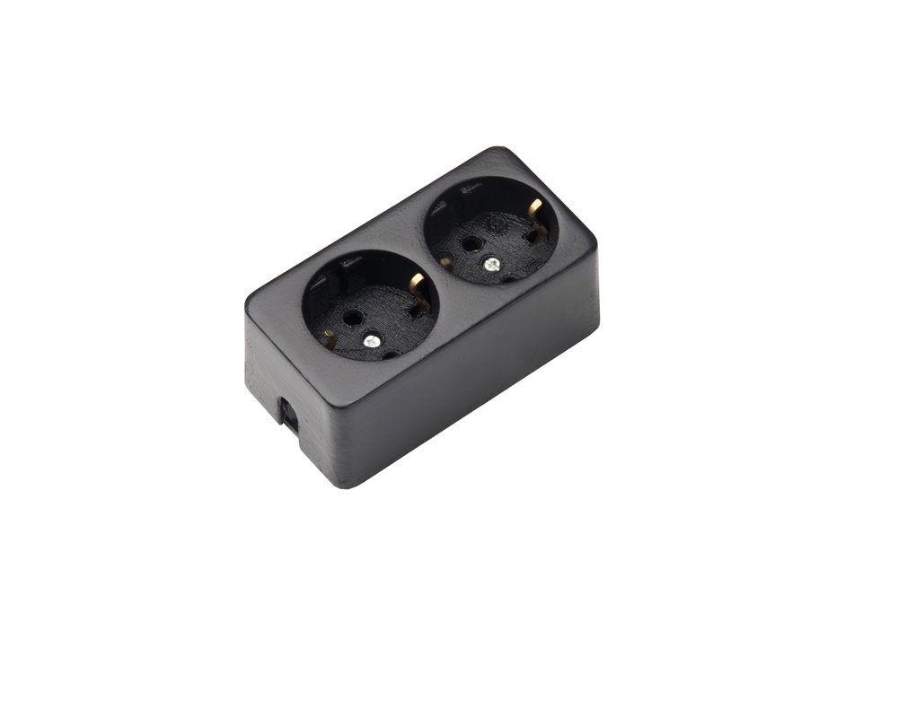 Martin Kaiser MK 2-Way Black Socket With Earthing Contact (European Socket) - 537/sw