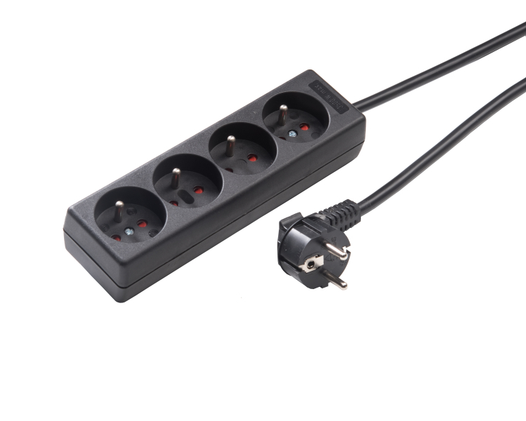 Martin Kaiser Toma de 4 vías negra con clavija de toma de tierra y obturador (Enchufe Europeo) - 041K/sw