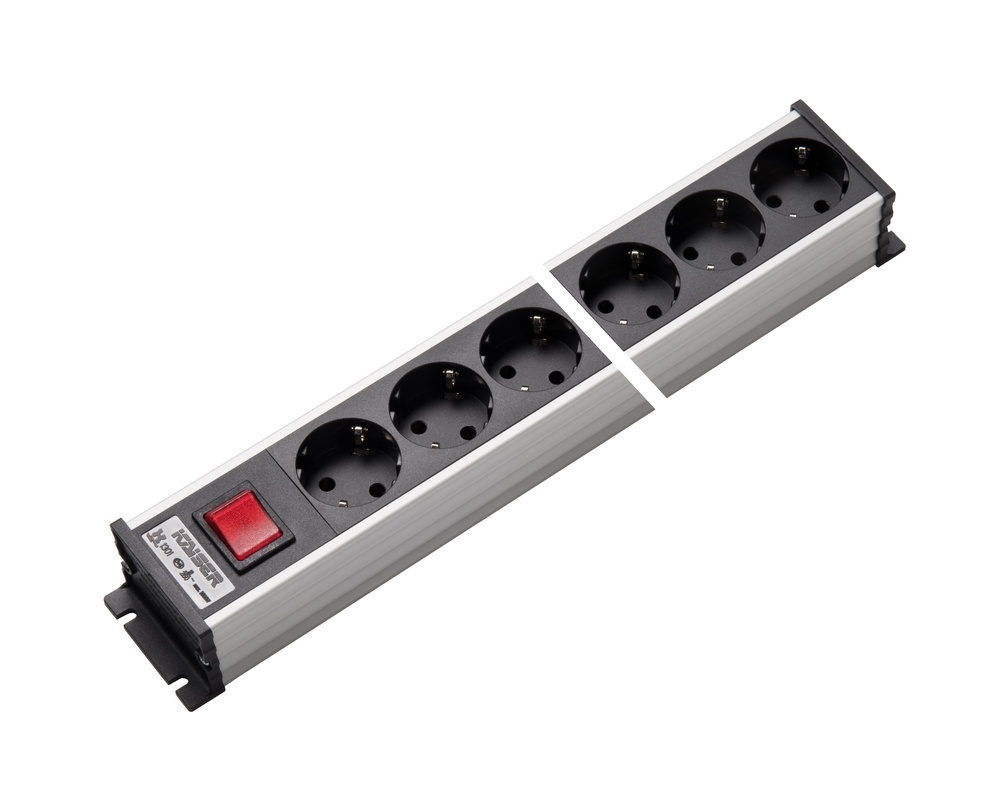 Martin Kaiser Aluminium 6-Way Power Outlet Strip With Switch Shutter (European Socket) - 1301K6sw