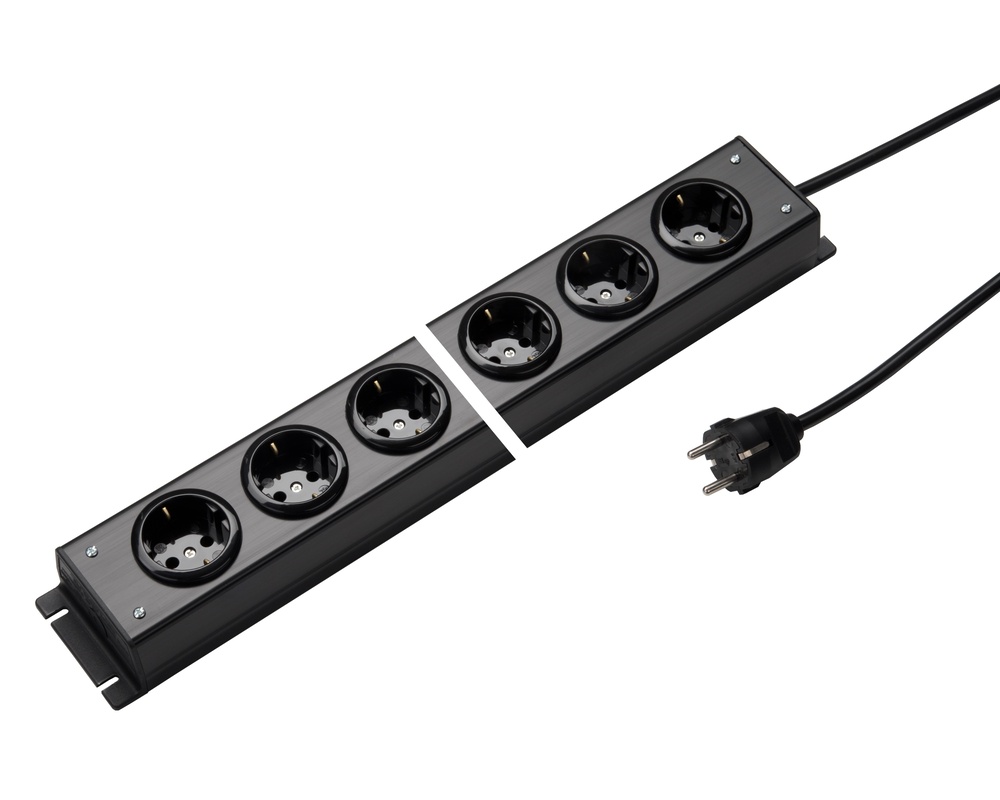 Martin Kaiser Power Outlet Strip 6-Way 90 degrees 1.5M Cable Black (European Socket) - 1002ZL6SW15