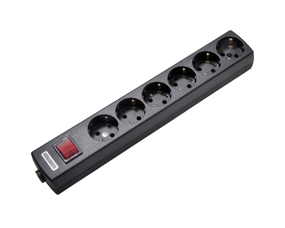 Martin Kaiser 6-Way Angled Socket with Switch Black - 1033/sw