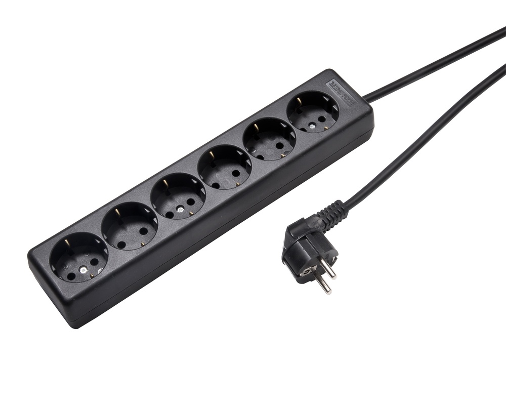 Martin Kaiser 6-Way Socket 90-Degree Earthing Contact with 3M Cable Black (European Socket) - 1060ZL3-15W/sw