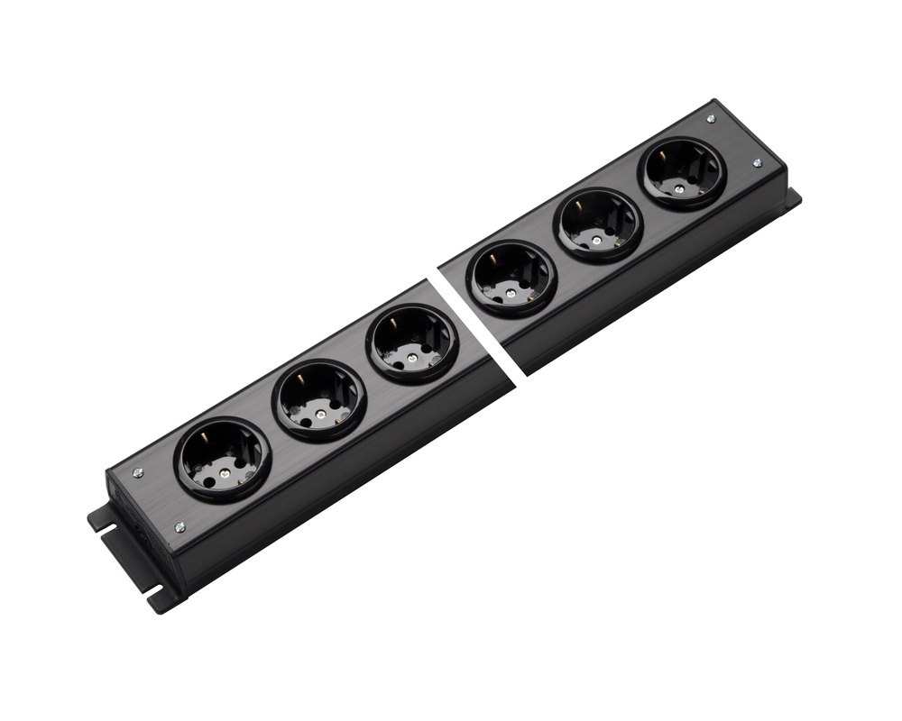 Martin Kaiser 8-Way Power Strip 90 degrees Earthing Contact No Switch Black - 1002/8sw