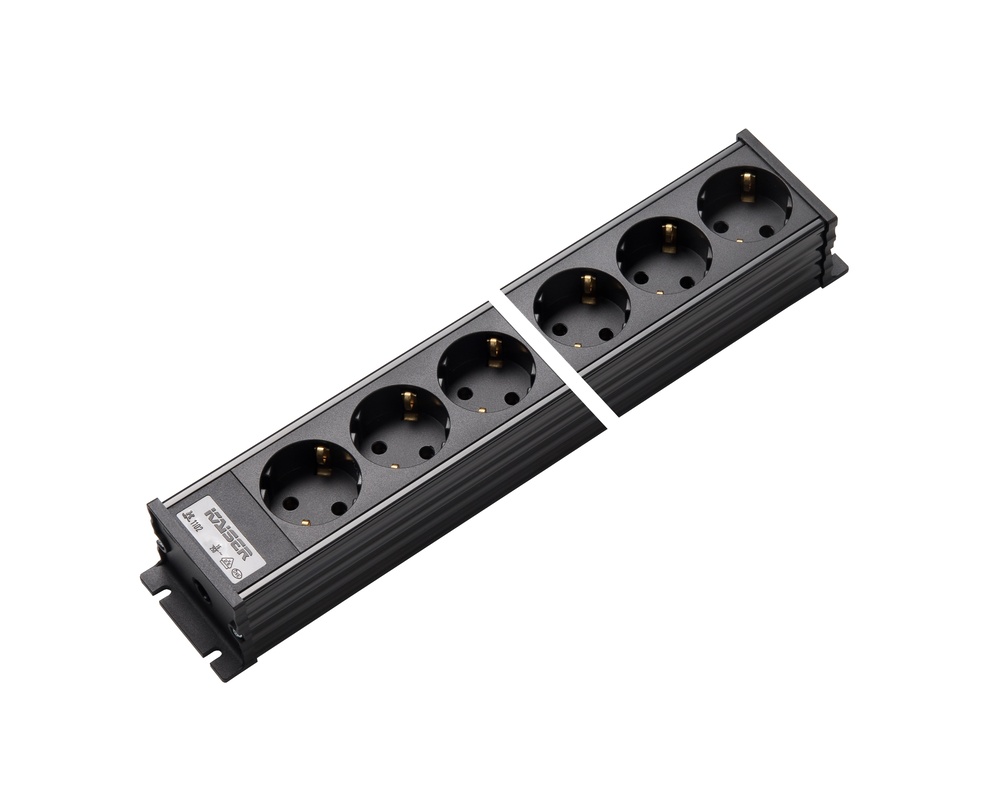 Martin Kaiser Power Outlet Strip 6 Way Earthing Contact Black (European Socket) - 1102/6sw