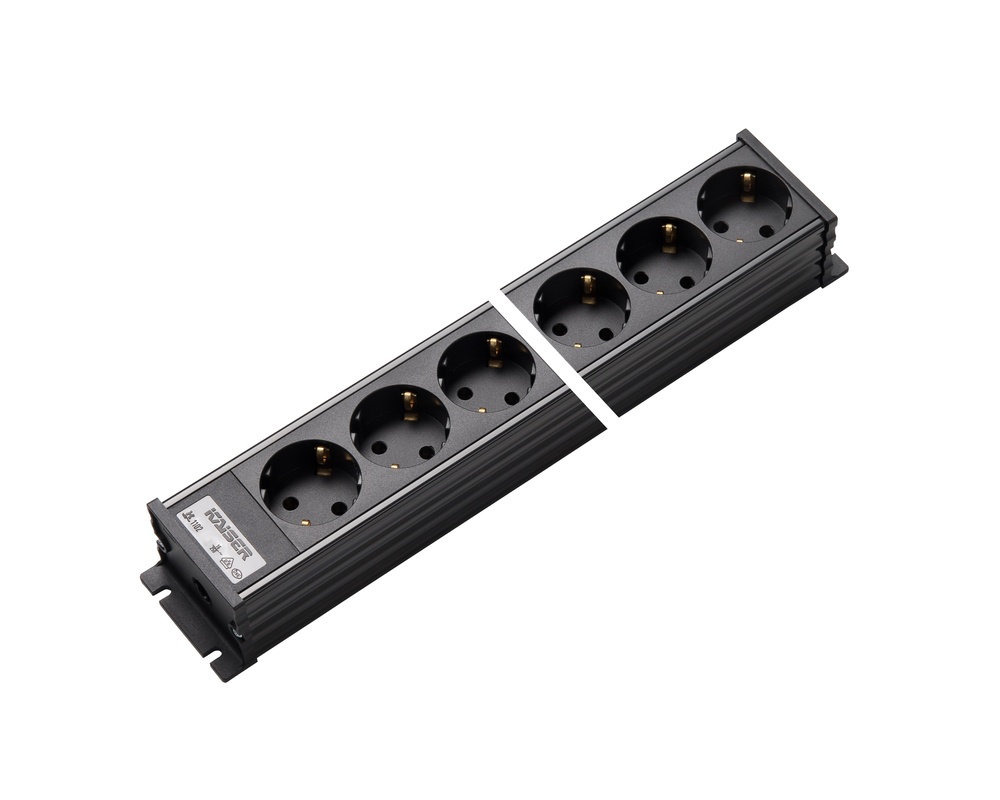 Martin Kaiser Power Outlet Strip 6 Way Earthing Contact Black - 1102/6sw