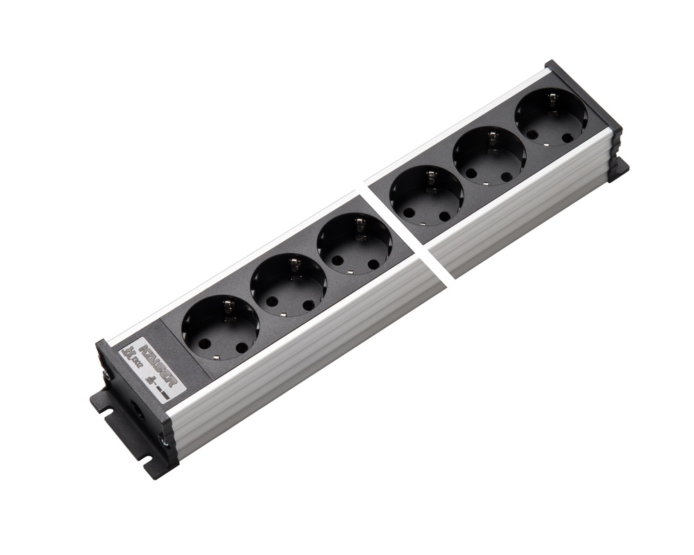 Martin Kaiser 10-Way Aluminum Power Outlet Strip With Shutter (European Socket) - 1302K10sw