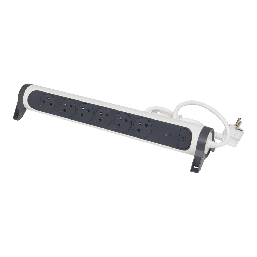 Legrand Premium Contactdoos OSB 6x2P Met 1,5m Aardedraad Zwart Wit (Europese Stekkerdoos) - 049418