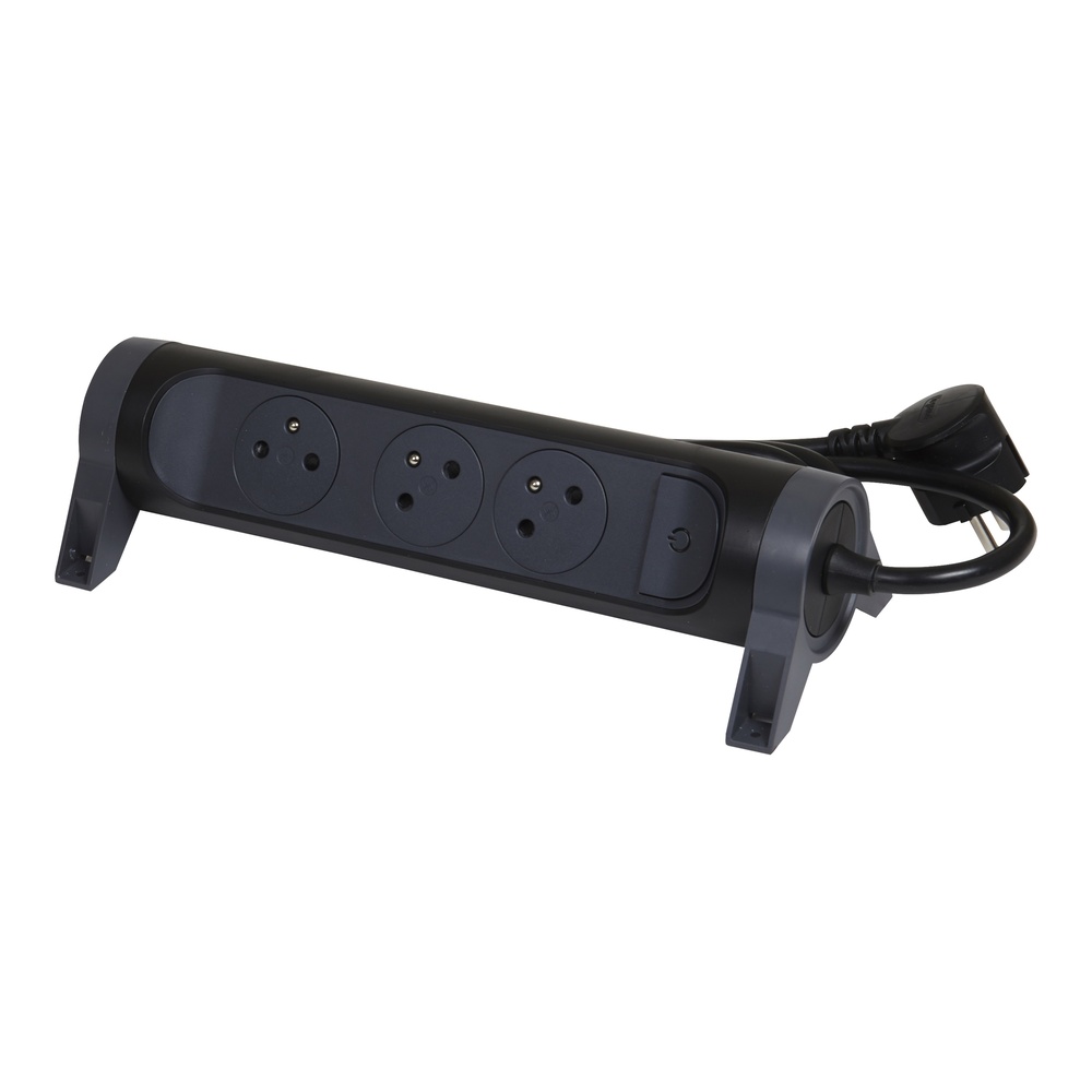 Prise Legrand Premium 3x2P avec cordon de 1,5m - Noir (Prise européenne) - 049445