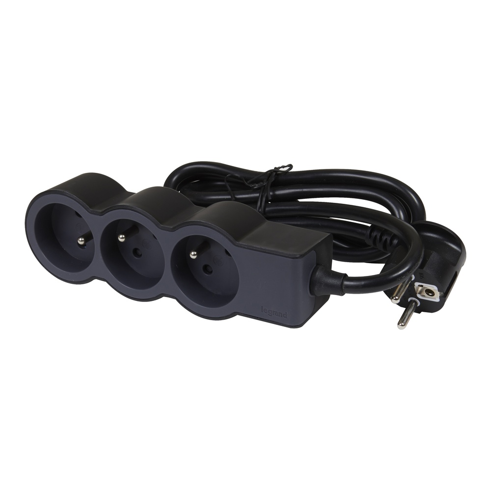 Legrand Standard Steckdose 3x2P mit 1,5m Kabel Schwarz (Europäische Steckdose) - 049473