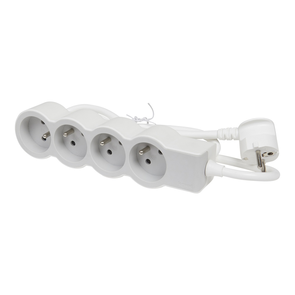 Legrand Standard Outlet 4x2P With Ground And 1.5m Cable White-Grey (European Socket) - 049476