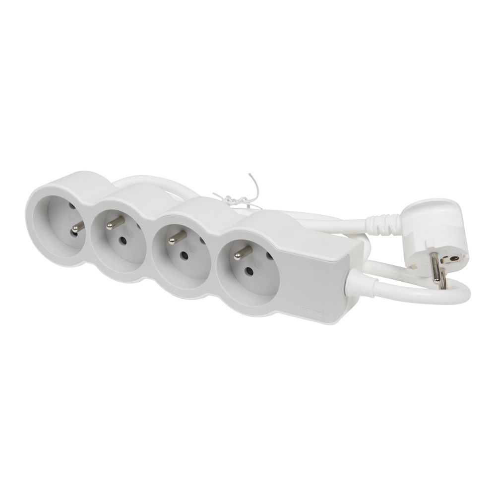 Legrand Standard Outlet 4x2P With Ground And 1.5m Cable White-Grey - 049476