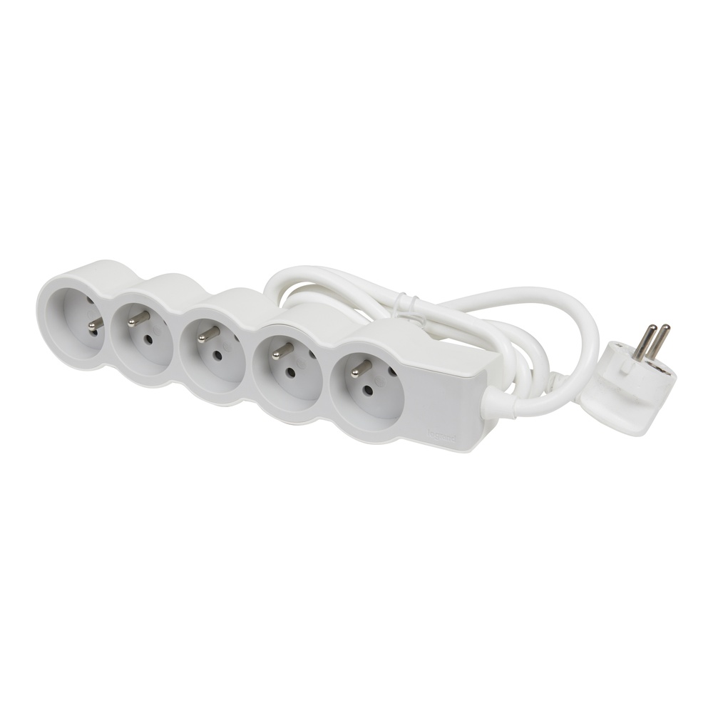 Legrand Prise Standard 5x2P Avec Terre 1.5m Blanc-Gris 49481 (Prise européenne) - 049481