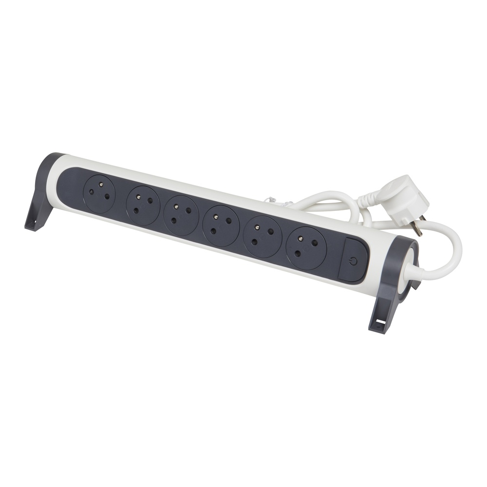 Legrand Premium Contact Socket 6x2P With 1.5m Cord Black-White (European Socket) - 049455