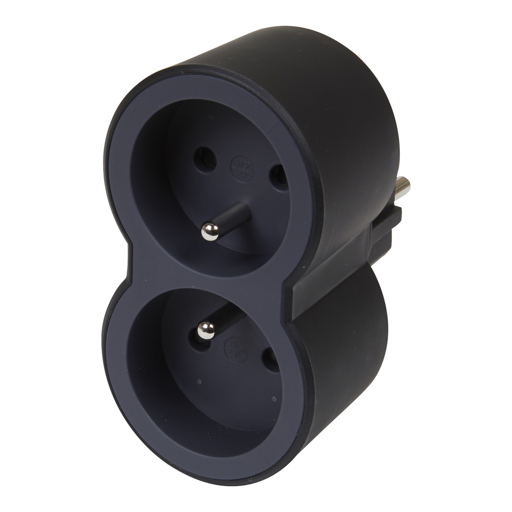 Legrand Enchufe Domino 2x2P Con Tierra Negro (Enchufe Europeo) - 049432