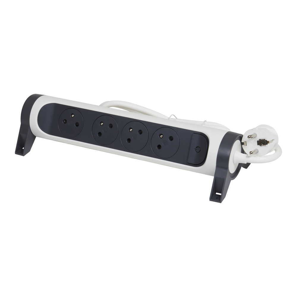 Legrand Premium 4x2P Socket With 3m Cord - Black White (European Socket) - 049459