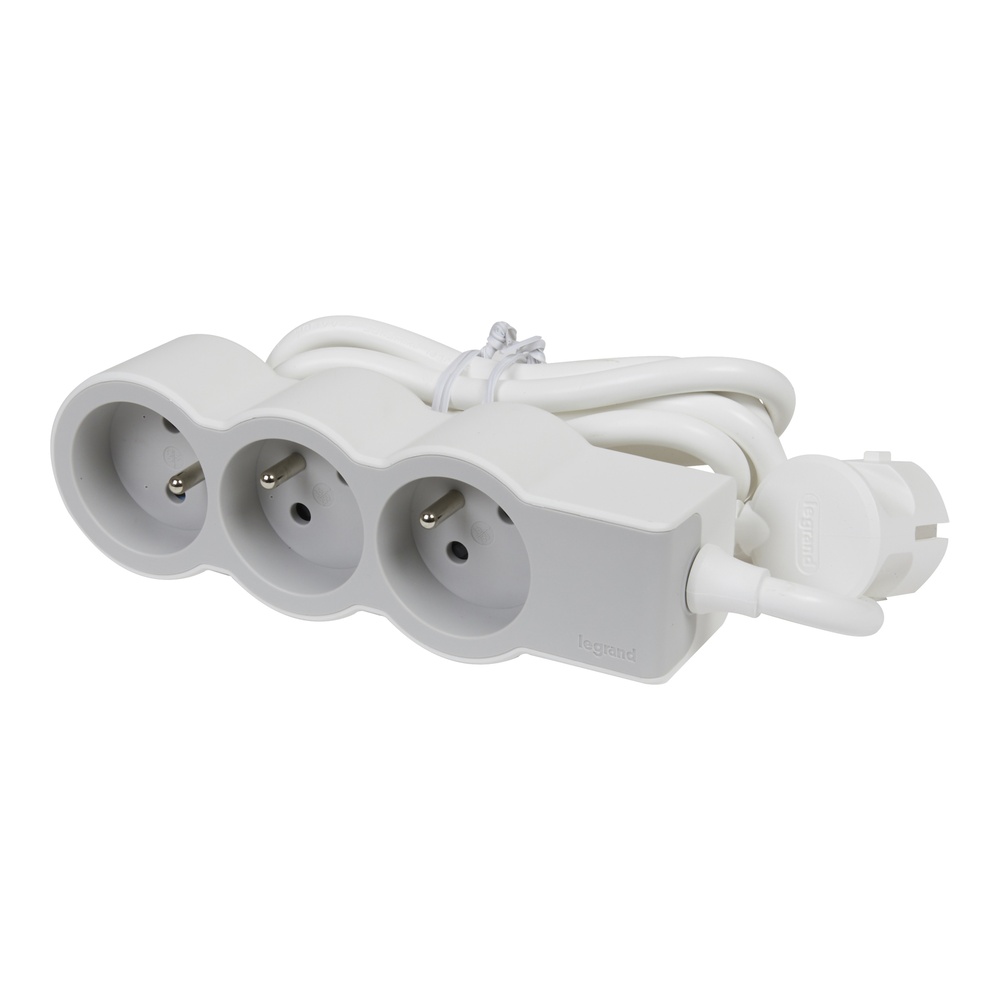 Legrand Standaardstopcontact 3x2P met 3m kabel Wit-Grijs - 049488