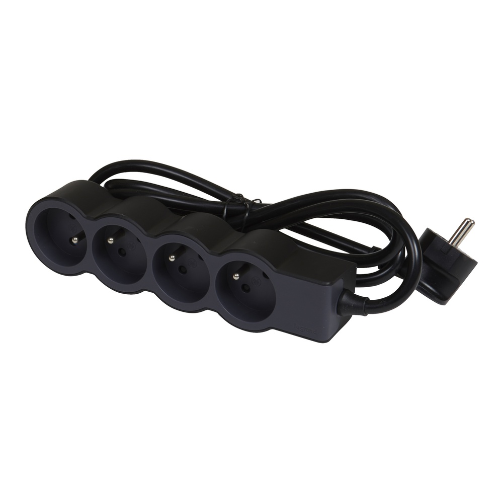Legrand Standard Steckdose 4x2P mit 3m Kabel Schwarz (Europäische Steckdose) - 049491