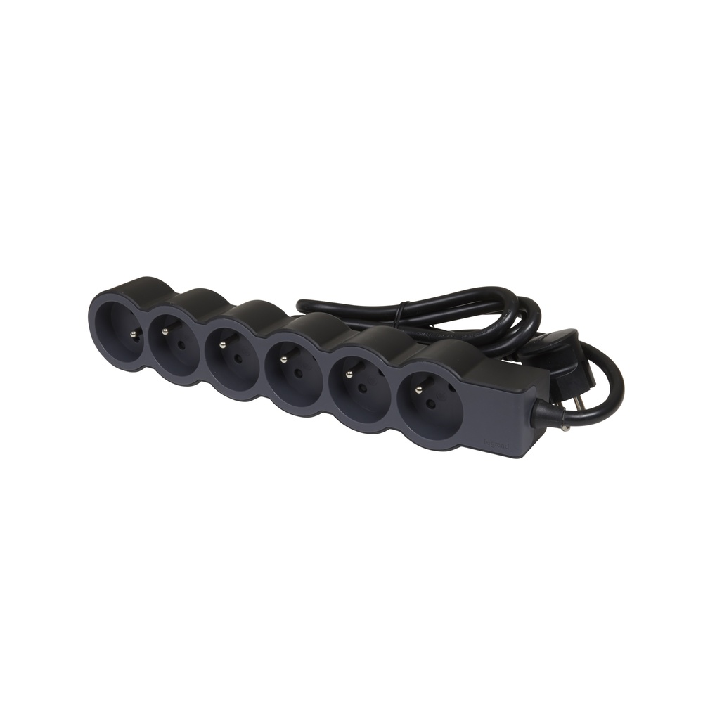 Legrand Enchufe Estándar 6x2P Con Cable De 3m Negro (Enchufe Europeo) - 049495