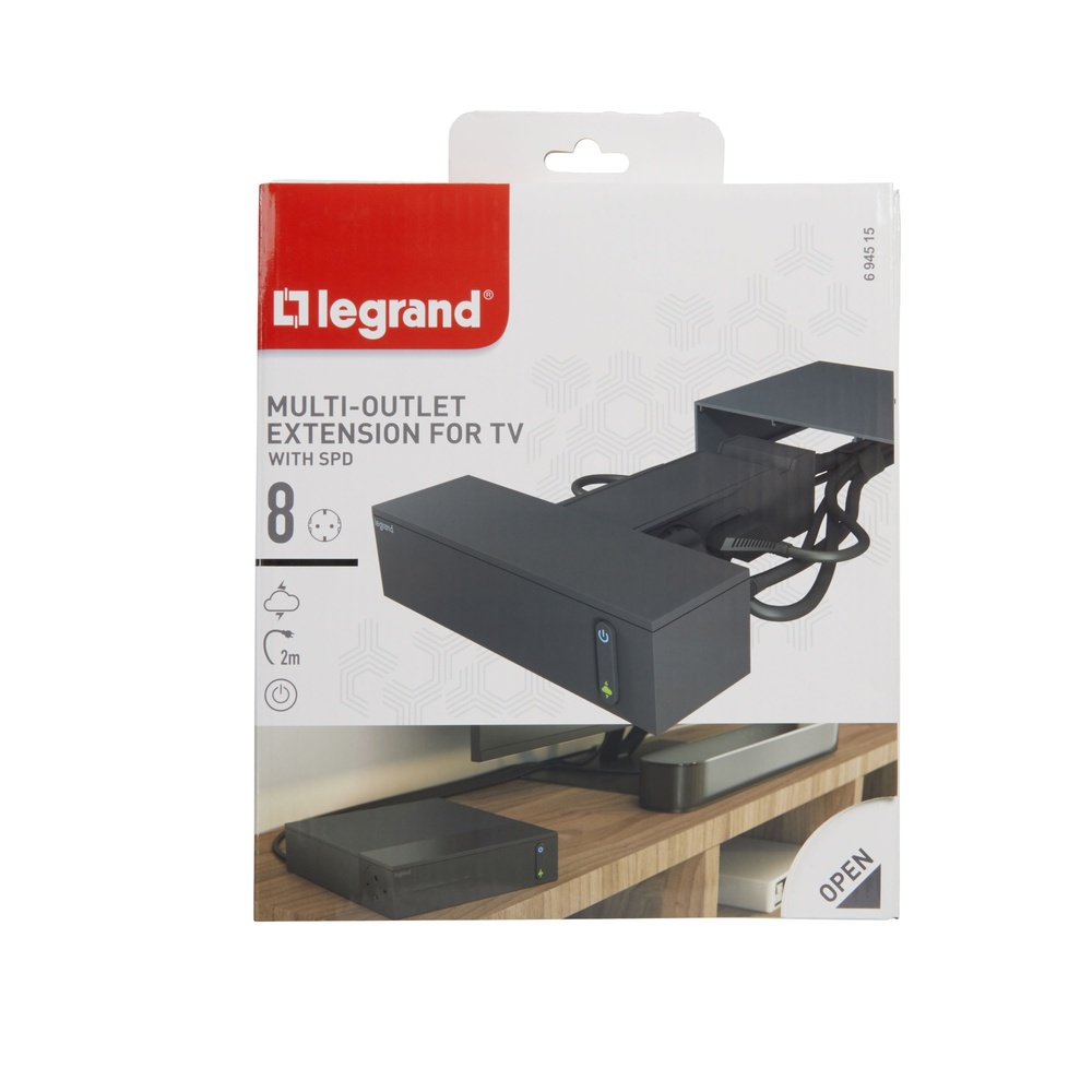 Legrand TV Corner Outlet 4X2P+A With 4X2P 2.5A Black (European Socket) - 694515