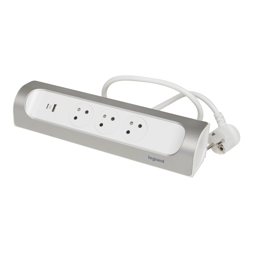 Prise 90 Degree TKD 3xPA USB A+C 1m Aluminum Mountable Socket (Prise européenne) - 049406 [5 Pieces]