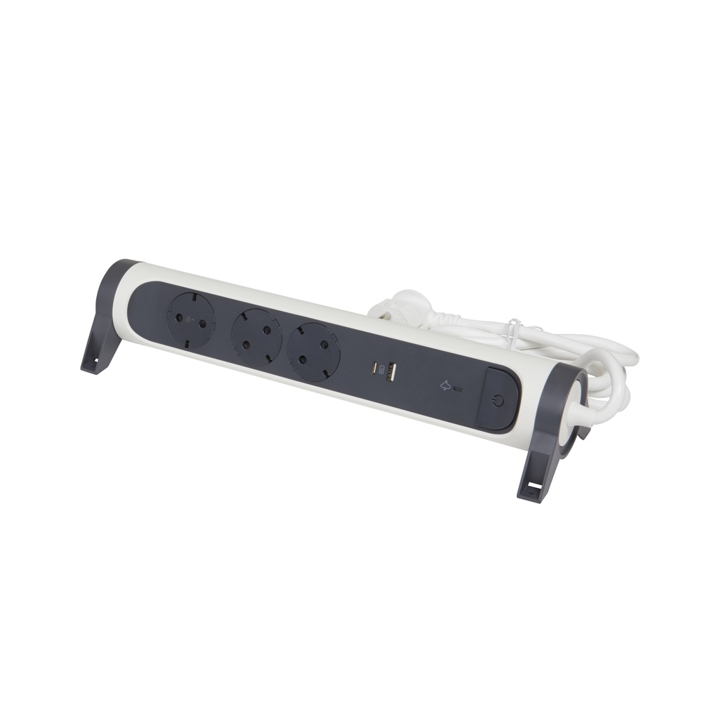 Legrand Mountable and Rotatable USB A+C Power Strip 3-Way 1.5m (European Socket) - 694508 [5 Pieces]