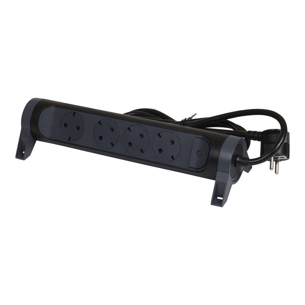 Legrand Premium 4-Outlet Socket With 3M Cable - Black (European Socket) - 694537 [5 Pieces]