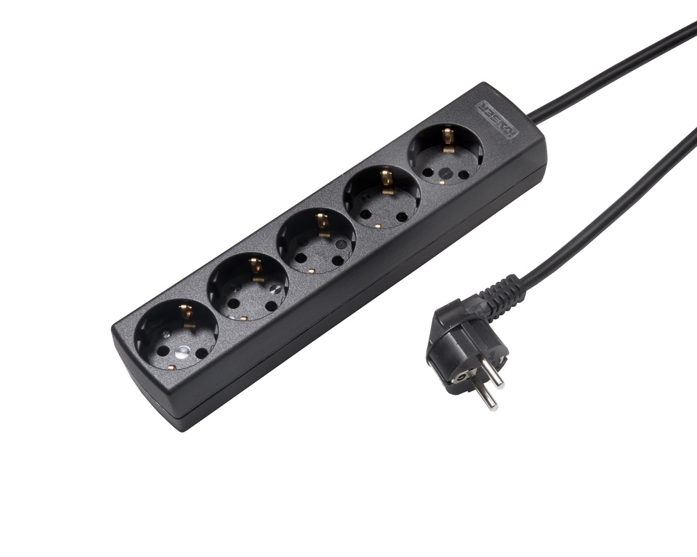 Martin Kaiser 5-Way Black Socket With Cable 3M (European Socket) - 1065ZL3-15W/sw [10 Pieces]