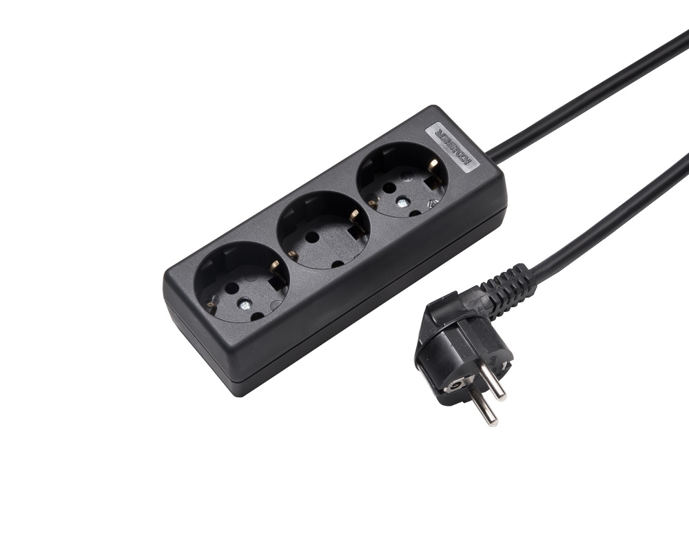 Martin Kaiser 3-Way Socket With Earthing Contact And 1.5m Cable Black (European Socket) - 1030ZL/15W/sw [10 Pieces]