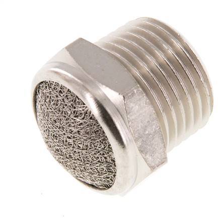 Kompakter Druckluft Schalldämpfer aus vernickeltem Messing NPT 1/2'' 1.4301 Drahtgeflecht