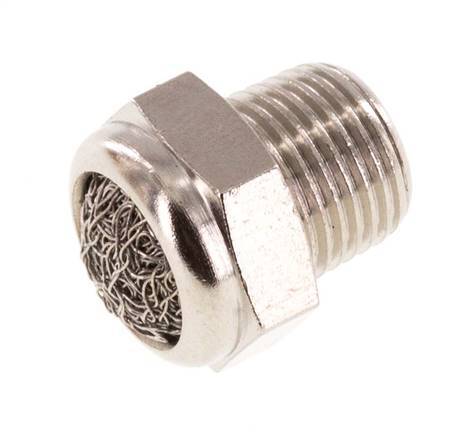 Silenciador Neumático Compacto de Latón Niquelado NPT 1/8'' 1.4301 Malla Metálica [5 Piezas]