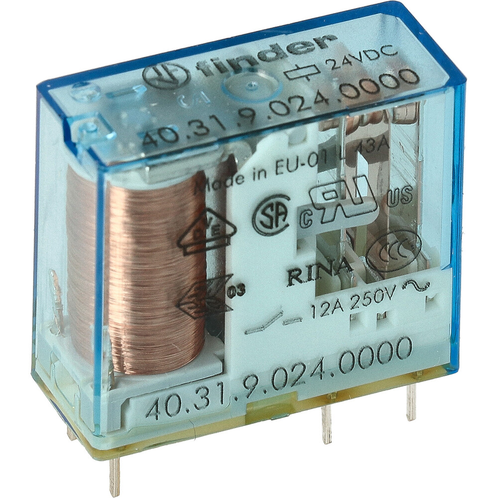 Finder PCB Relay 24V DC 10A Single Changeover Contact - 40.31.9.024.0000