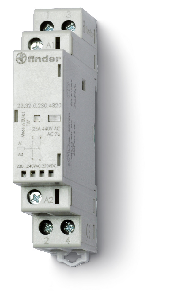 Finder 25A Contacteur Modulaire 2NO 230V CA/CC - 22.32.0.230.4320