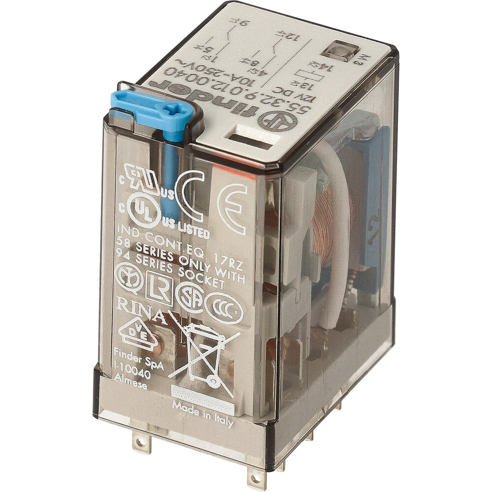 Finder 55.32 Relais Industriel 2CO 10A 12VDC Avec Touche Test - 55.32.9.012.0040