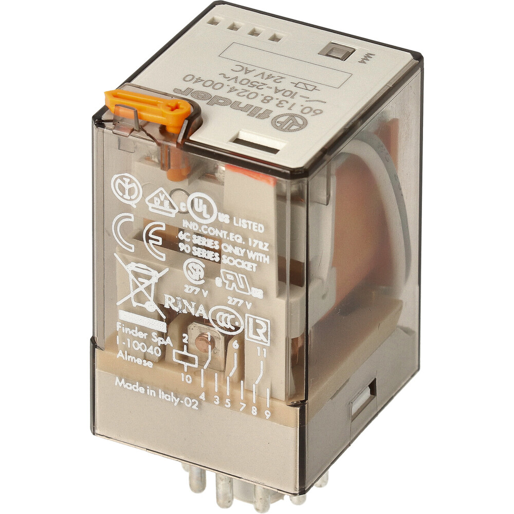Finder Relé Industrial De 10A Enchufable 24VAC 3CO AgNi - 60.13.8.024.0040