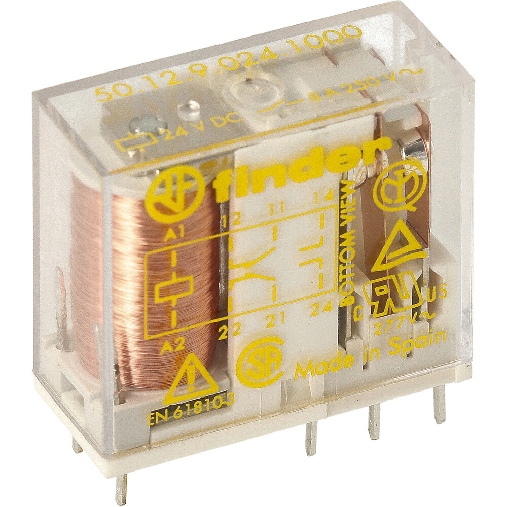 Relé De Seguridad Finder 8A 24VDC Contactos Guiados Forzados - 50.12.9.024.1000