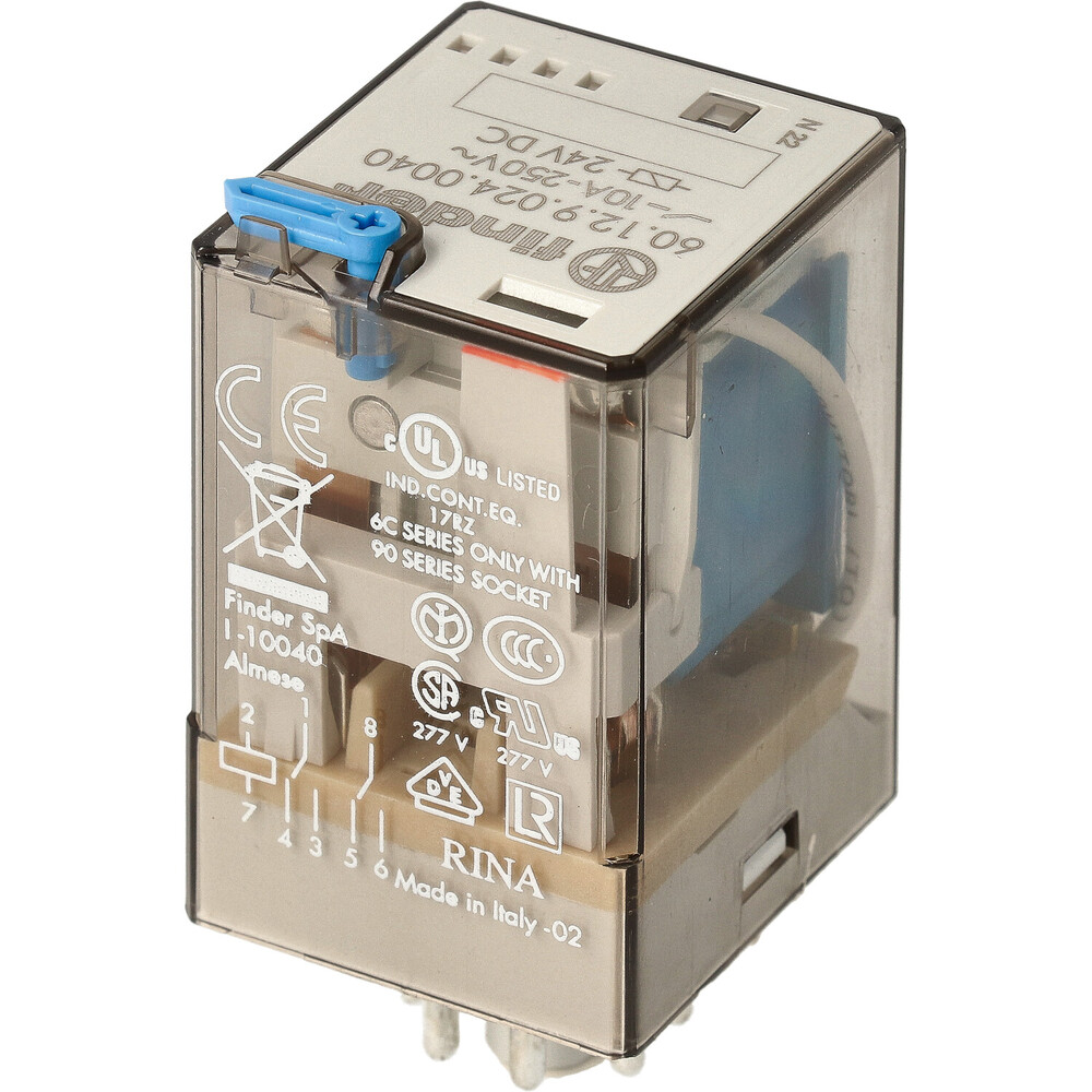 Finder Industrieel Relais 24V DC 10A Dubbele Contact Met Test - 60.12.9.024.0040