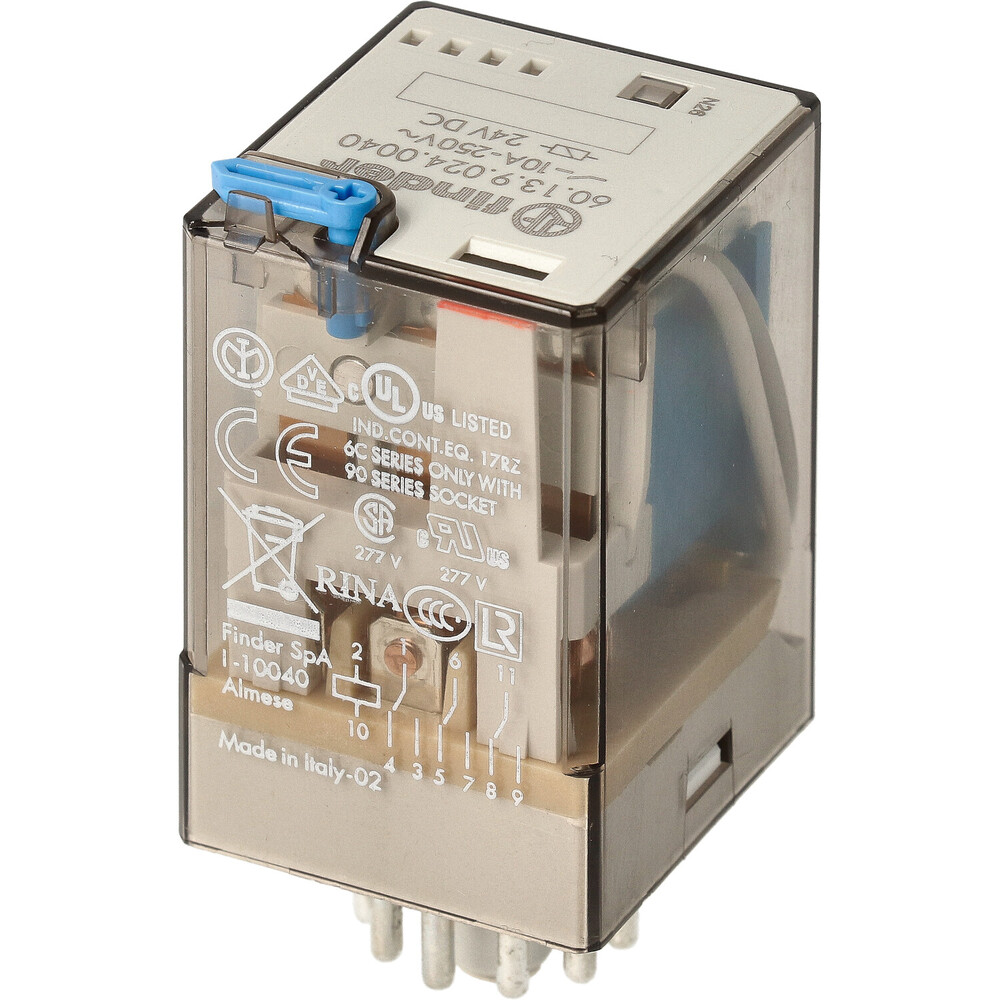 Finder Industrial Relay 3CO 10A 24VDC With Test Button - 60.13.9.024.0040